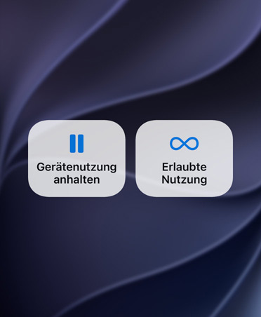 Ein Display zeigt die Tasten „Nutzung pausieren“ und „Unbegrenzte Nutzung erlauben“. 