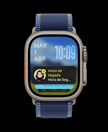 Apple Watch Ultra 3, caja de titanio, color negro, notificación de Aviso de Llegada en el Grupo Inteligente, correa Loop Alpine, color azul/azul brillante