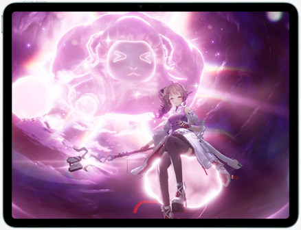 iPad Air, face avant, affichant une scène de jeu issue du jeu d’action Control