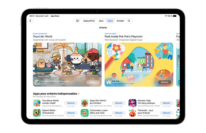 Écran affichant la section Pour les enfants sur l’App Store.