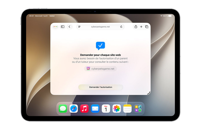 Un iPad affiche l’interface Demande de consultation, avec un message informant qu’une autorisation est requise et le bouton « Ask permission » en dessous