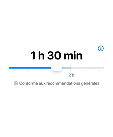 Écran affichant la fonctionnalité Limite de temps avec une barre de réglage du temps alloué.