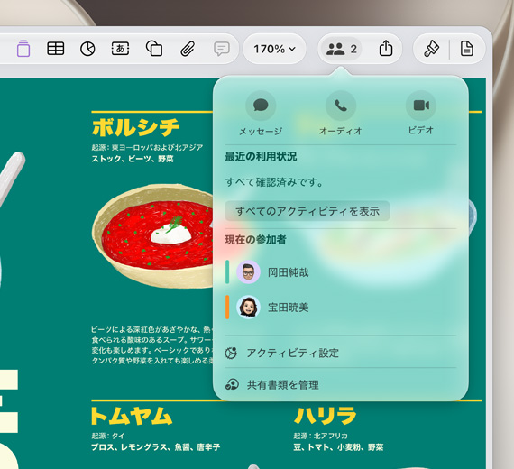 プロジェクトでの共同作業を表示している画面
