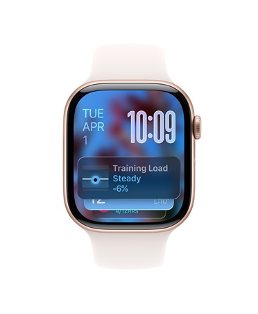 Apple Watch Series 11, zeltrozā, alumīnija ietvars, Smart Stack padoms, iesārta sporta siksniņa