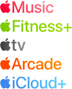 A list of Apple services: Apple Music, Apple Fitness Plus, Apple TV, Apple Arcade, and Apple iCloud Plus