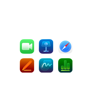 Front view of multiple apps including FaceTime, Freeform, and Keynote.