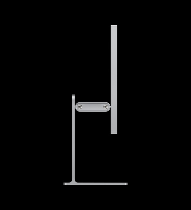 Studio Display XDR τοποθετημένο στη βάση με δυνατότητα ρύθμισης κλίσης και ύψους, πλάγια όψη που αναδεικνύει τον βραχίονα αντιστάθμισης